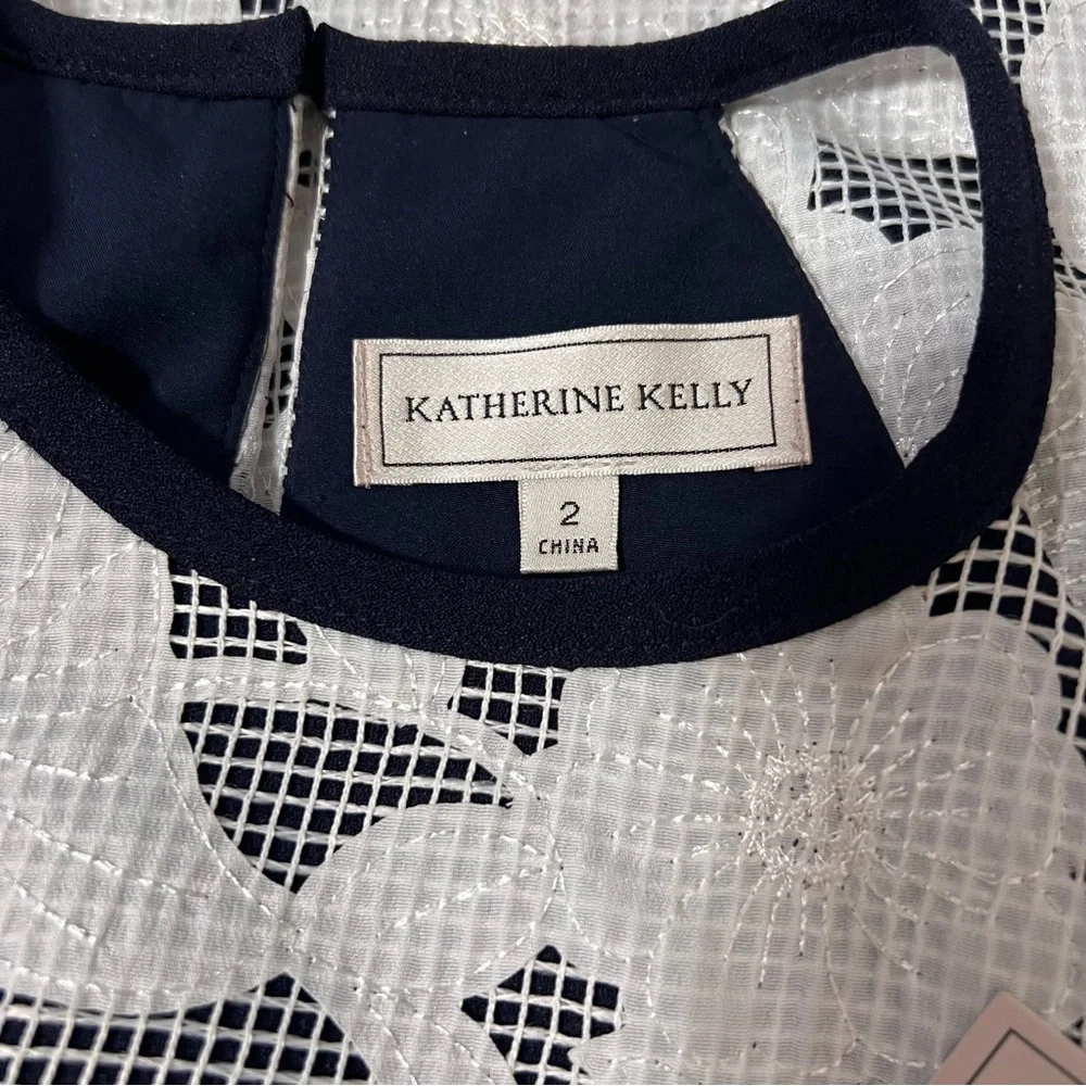 NWT Katherine Kelly “Mackenzie Dress” Ivory/Navy Exquisite Stitched Overlay Sz 2 - Picture 10 of 15